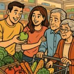 Eine Familie wählt frisches Gemüse und Obst aus, um den Blutzucker bei Diabetes zu kontrollieren. | © Freestyle