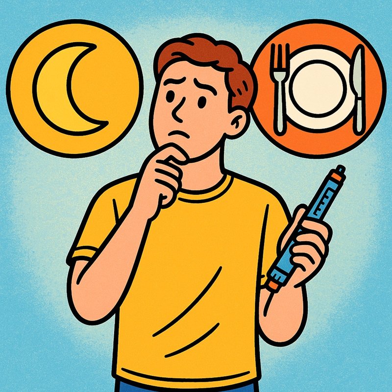 Ein nachdenklicher Junge mit Insulinpen, der über Blutzucker und Mahlzeiten nachdenkt. | © GlucoseCode