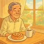 Ein älterer Mann genießt eine Zimtschnecke und Kaffee, während er über seinen Blutzucker nachdenkt. | © Der_Tag_ohne