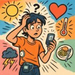 Ein besorgter Junge überprüft seinen Blutzucker mit einem CGM-Gerät, während er über Diabetes nachdenkt. | © GlucoseCode
