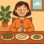 Eine Person genießt ihre Mahlzeit, während sie über Blutzucker und Essensfreude bei Diabetes nachdenkt. | © Name