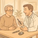 Ein Arzt erklärt einem Patienten die Blutzuckermessung mit CGM-Technologie für LADA-Diabetes. | © GlucoseCode