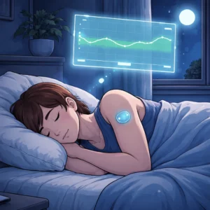 Ein schlafendes Kind mit einer Insulinpumpe und CGM &uuml;berwacht den Blutzucker in der Nacht. | &copy; GlucoseCode