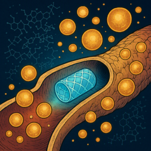 Illustration eines Blutgef&auml;&szlig;es mit Glukosepartikeln, die f&uuml;r Diabetesmanagement relevant sind | &copy; GlucoseCode.de
