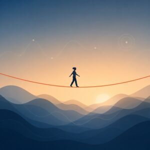 Eine Person balanciert auf einem Seil, symbolisierend das Gleichgewicht bei Blutzucker und Diabetes-Management. | © GlucoseCode