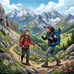 Zwei Wanderer genießen die Natur, während sie ihren Blutzucker im Blick behalten, dank moderner Diabetes-Technologie.